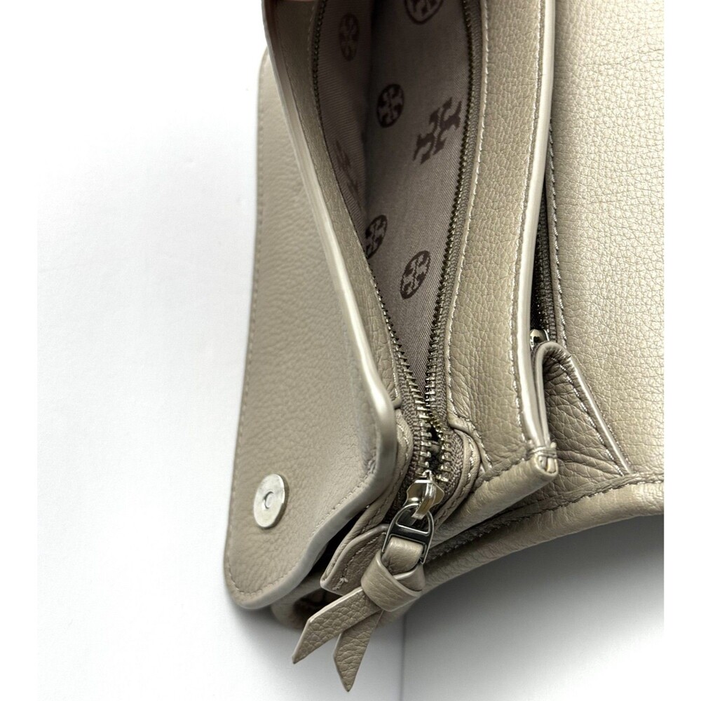 Tory Burch Britten French Grey Pebbled Leather Convertible Crossbody Bag - Picture 7 of 16